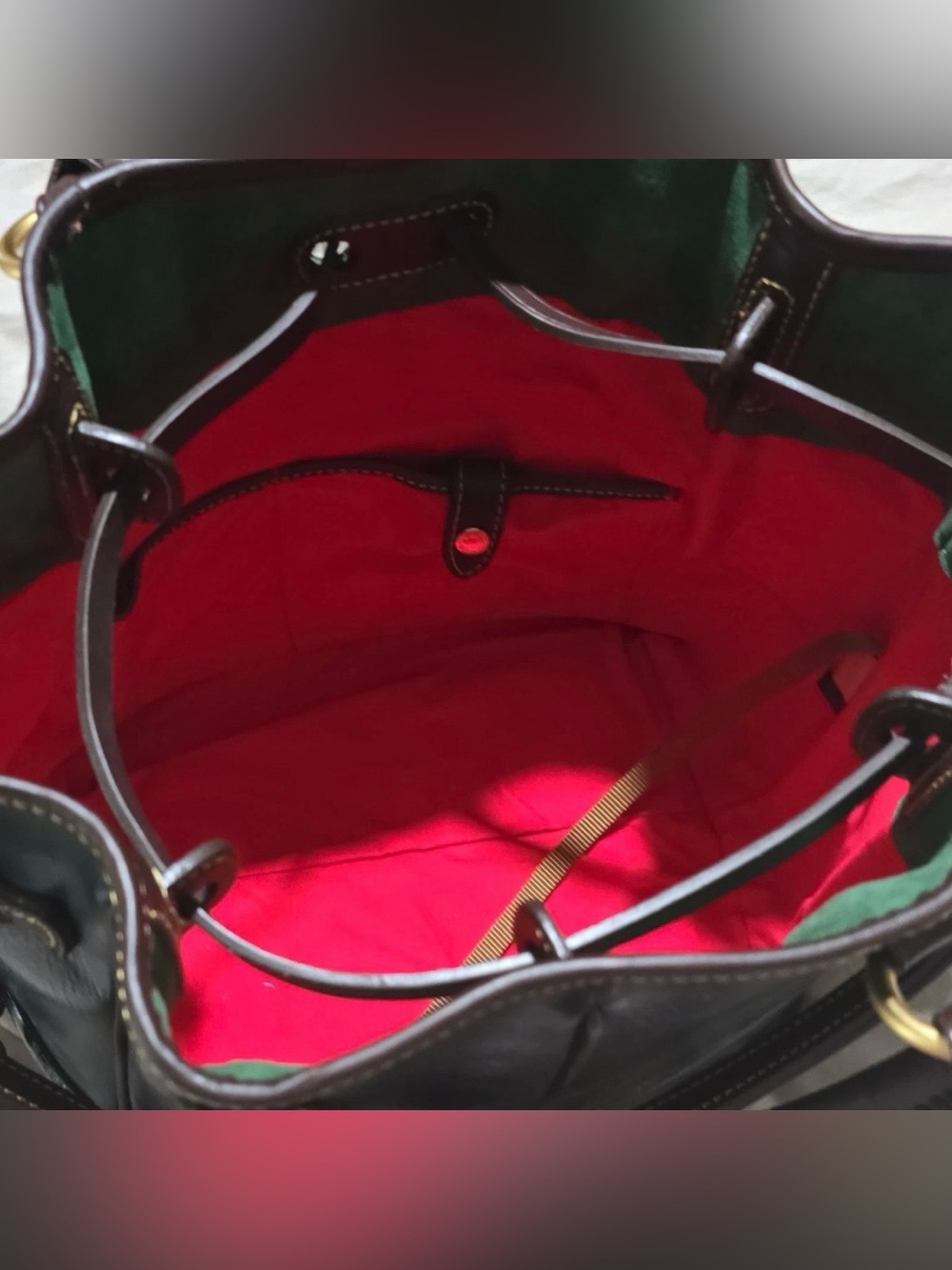 Dooney & Bourke Deep Teal Drawstring Satchel Gold Hardware Tassel Accent EUC - Picture 8 of 9